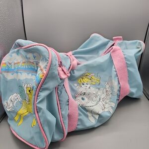 Vtg MY LITTLE PONY Blue Duffle Pink Travel Bag Gym Kids G1 1980s No Zipper Faded